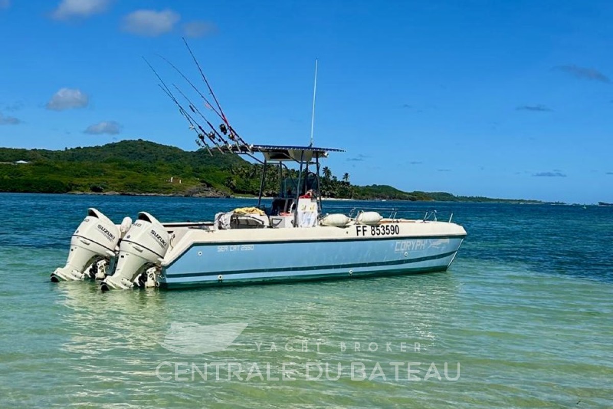 Mer transparente en Martinique avec bateau Sea Cat 2550 au mouillage - Centrale du Bateau